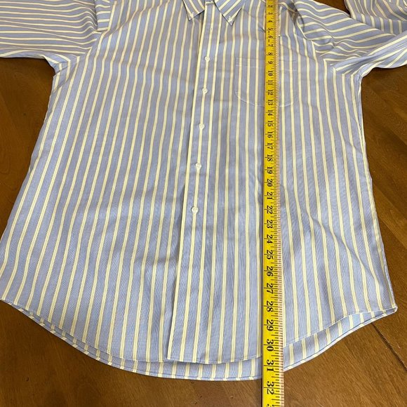 Brooks Brothers 346 Blue Yellow Striped Button Down Cotton Shirt 15½-2/3 - Picture 7 of 8